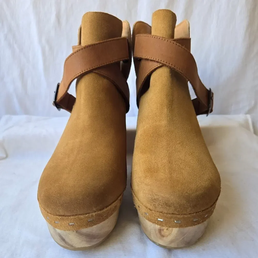 Free People Bungalow Women's Suede Clog Boots Tan Size 38/US 7.5
